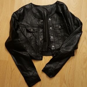 Leather short moto jacket